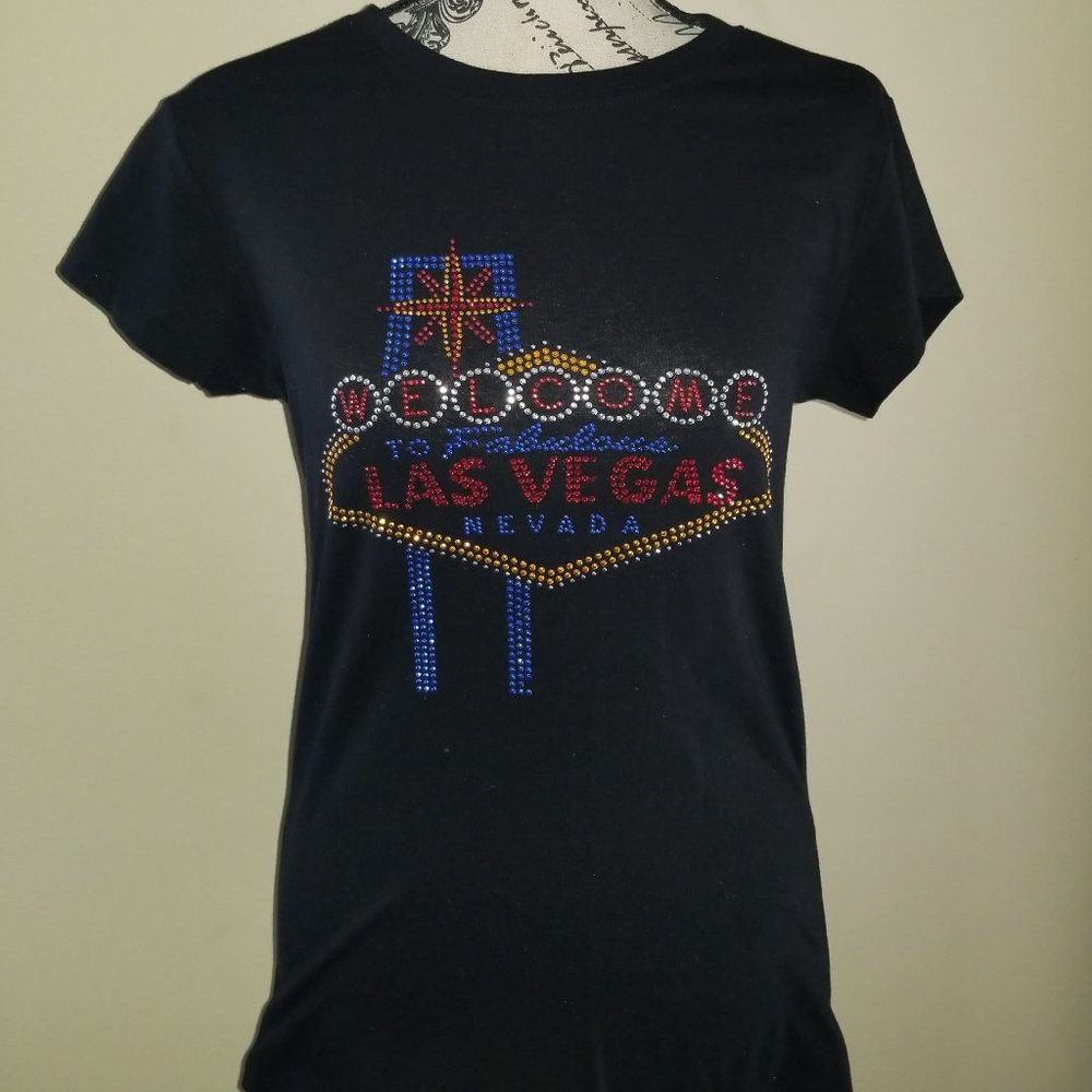 Las Vegas Bling Fitted Stretch Tee - Black - NWT